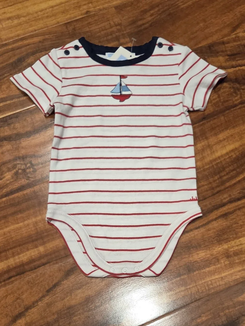 Janie and Jack NWT 6-12 Months Red Striped Sailboat Bodysuit, Suspender Shortall